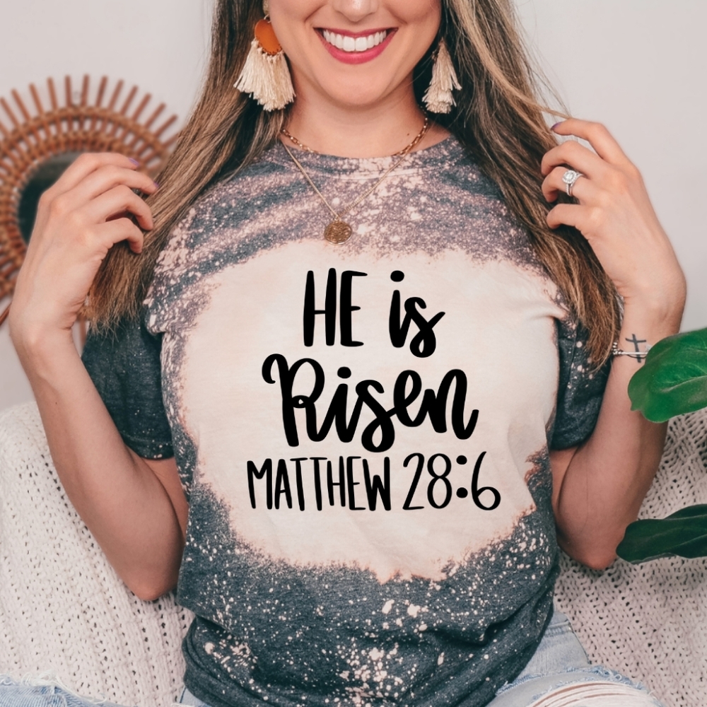 He Is Risen Bleached Easter Tshirt - image 1